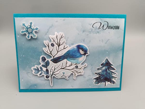 Winterkarte „Wintertime“ — Vogel mit Beerenzweig